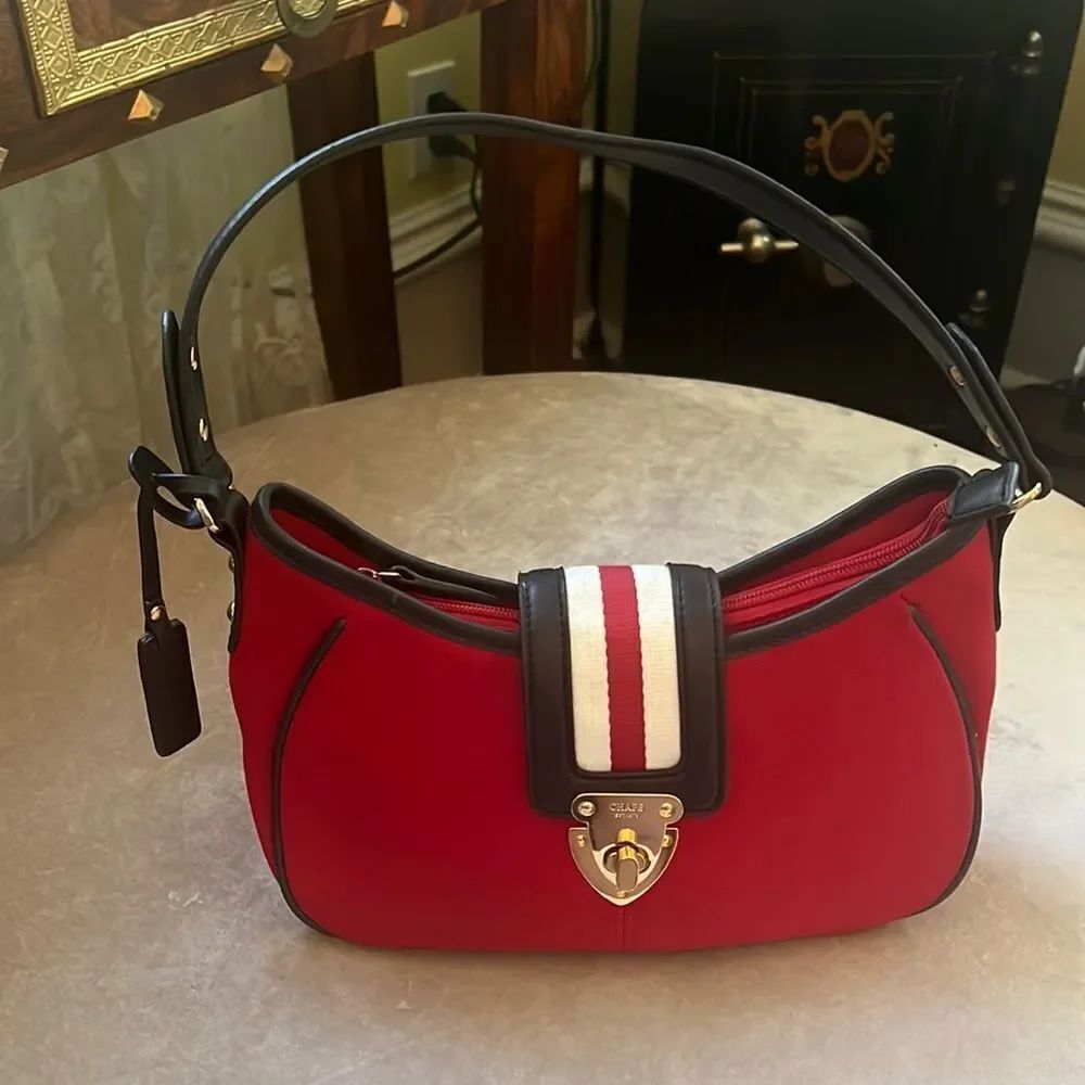 Chaps Red White & Navy Blue Striped Shoulder Bag EUC